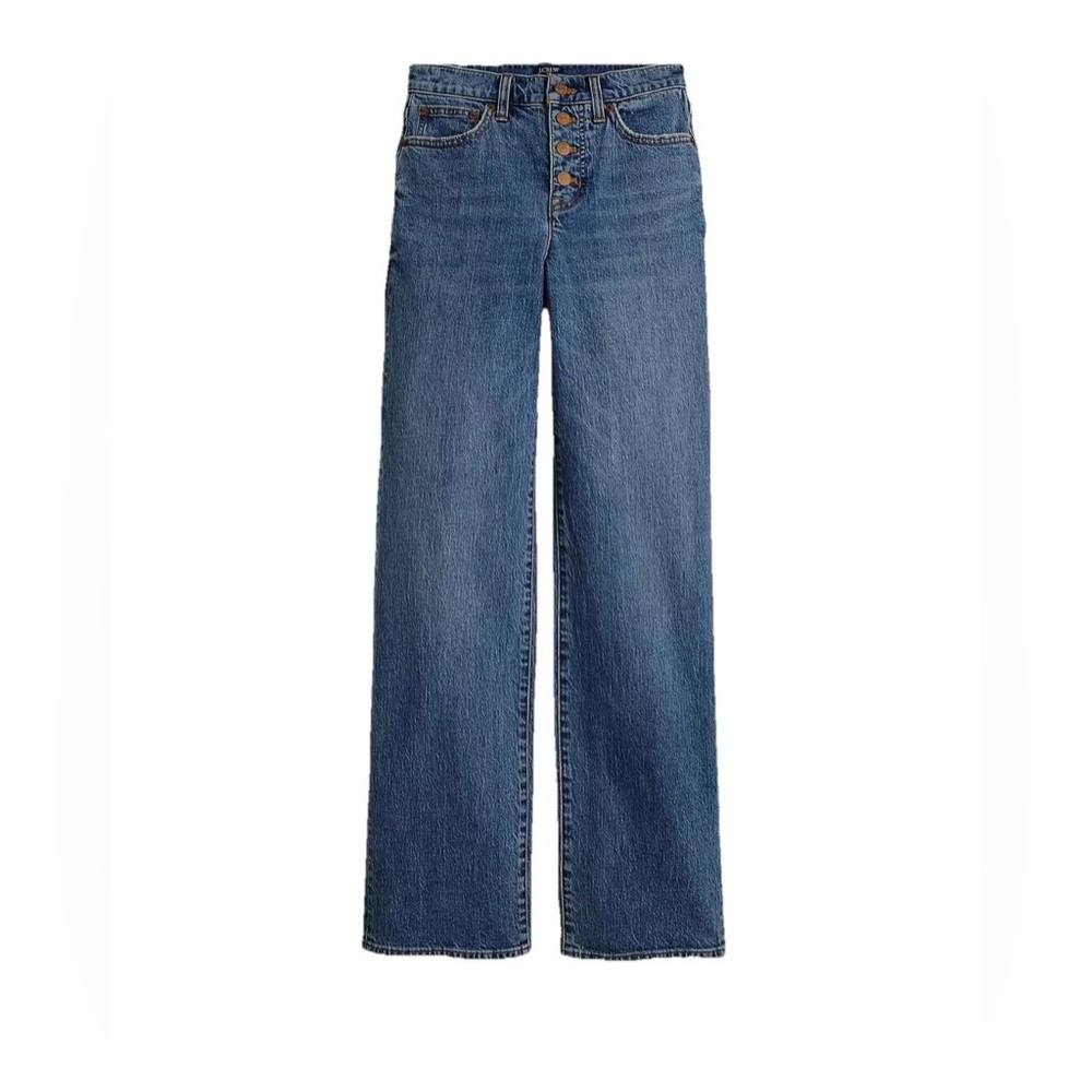 J. Crew Factory Wide-Leg All Day Stretch Button-Front Jeans in Denim Blue - 28